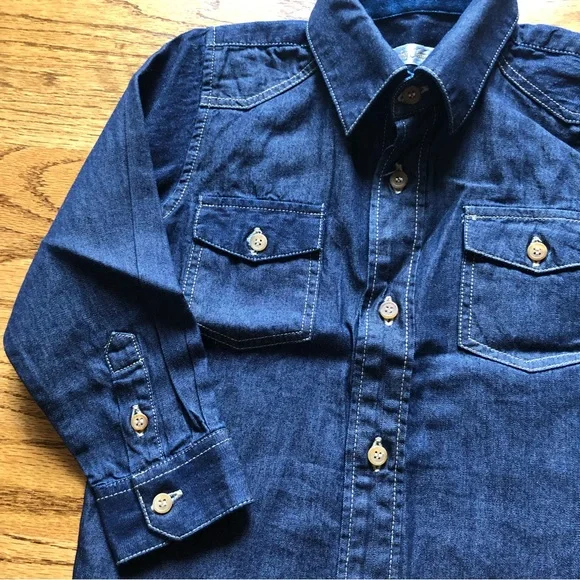 Boys Dark Chambray Shirt & Bowtie NWOT - Picture 2 of 6